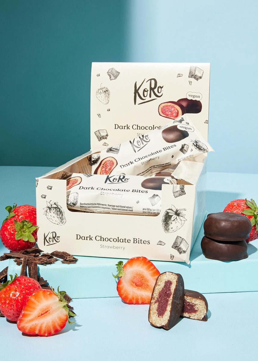 Goedkoopste KoRo | Bio purechocoladebites aardbei 12 x 2 x 20 g