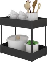 SensaHome - Organisateur d'armoire pour évier 2 couches Duo - Support de rangement sur pied - Support de cuisine multifonctionnel, support à épices, support d'armoire de base, support d'armoire pour évier - Acier inoxydable - Zwart