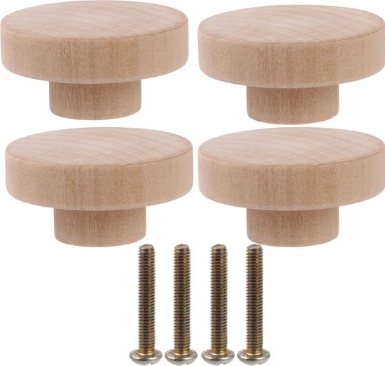 Meubelknoppen Hout Rond - 50MM - Kastknoppen Set - 4x - Knoppen voor kastdeurtjes en lades