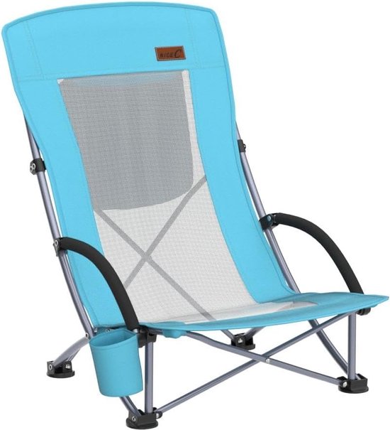 Chaise de plage, chaise de plage, pliable, légère, chaise de camping, pliable, 1 pièce avec glacière, compacte, dossier haut, porte-gobelet et sac de transport (1 bleu)