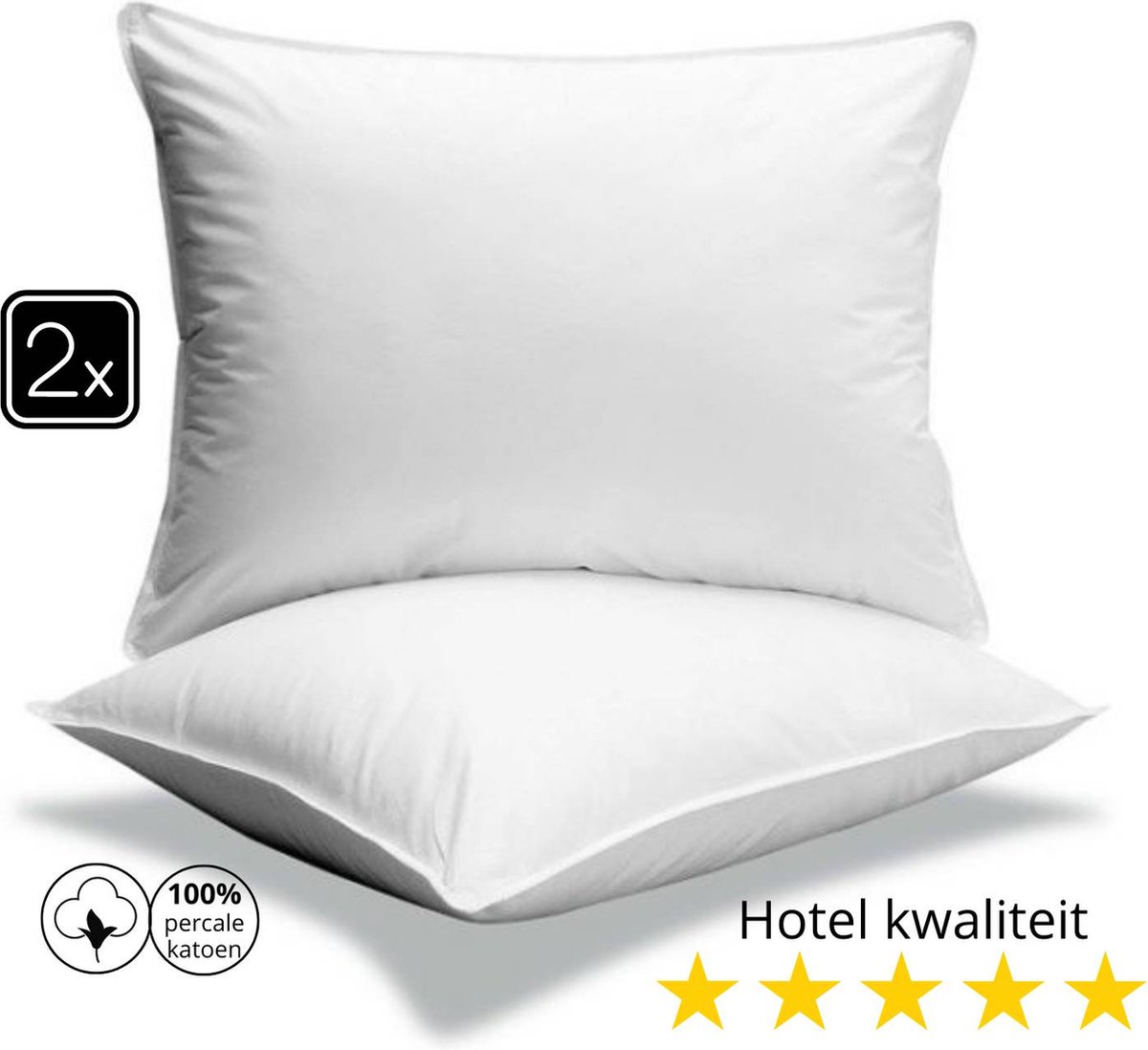 Droomtextiel Katoen Hoofdkussen Set van 2 - Hotelkwaliteit - 60x70 cm - Ultiem Comfort - Verlicht Nek- en Rugklachten - Anti Allergie - Katoen Tijk - Geschikt voor Geschikt voor rug-, zij- en buikslapers