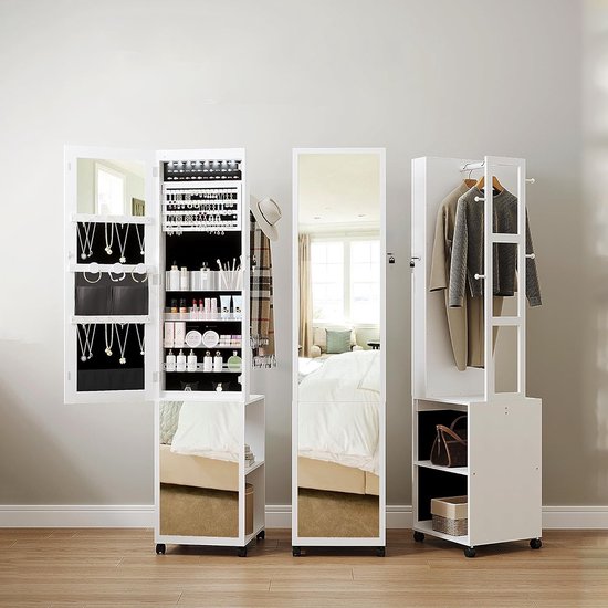 GOPLUS Hangende sieradenkast, spiegelkast met spiegel, 3 planken, wandkast voor slaapkamer en garderobe, zwart