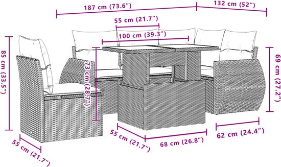 vidaXL - 6 pièces - Ensemble de salon - avec - coussins - poly - rotin - beige