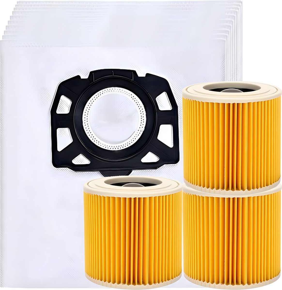10x Stofzuigerzakken & 3 filter geschikt voor Karcher WD2 Plus, WD3 (Battery), KWD1, KWD2, KWD3, WD3.200 - WD3.800 M - stofzuigzak stofzakken