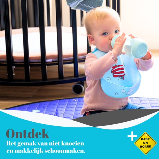 Bavoir en Siliconen Flouer avec plateau 2 pièces avec autocollant Bébé à bord - bavoir - bavoirs Bébé - bavoir - Bavoirs Bébé - sans BPA - jaune et Blauw
