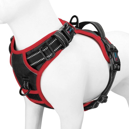 HEELE Ontsnappingsbestendig Hondenharnas, Los te maken aan de nek, No Pull Reflecterend Verstelbaar Vest met Duurzame Handgreep, Harnas voor Grote/Actieve Honden, Bruin, XL
