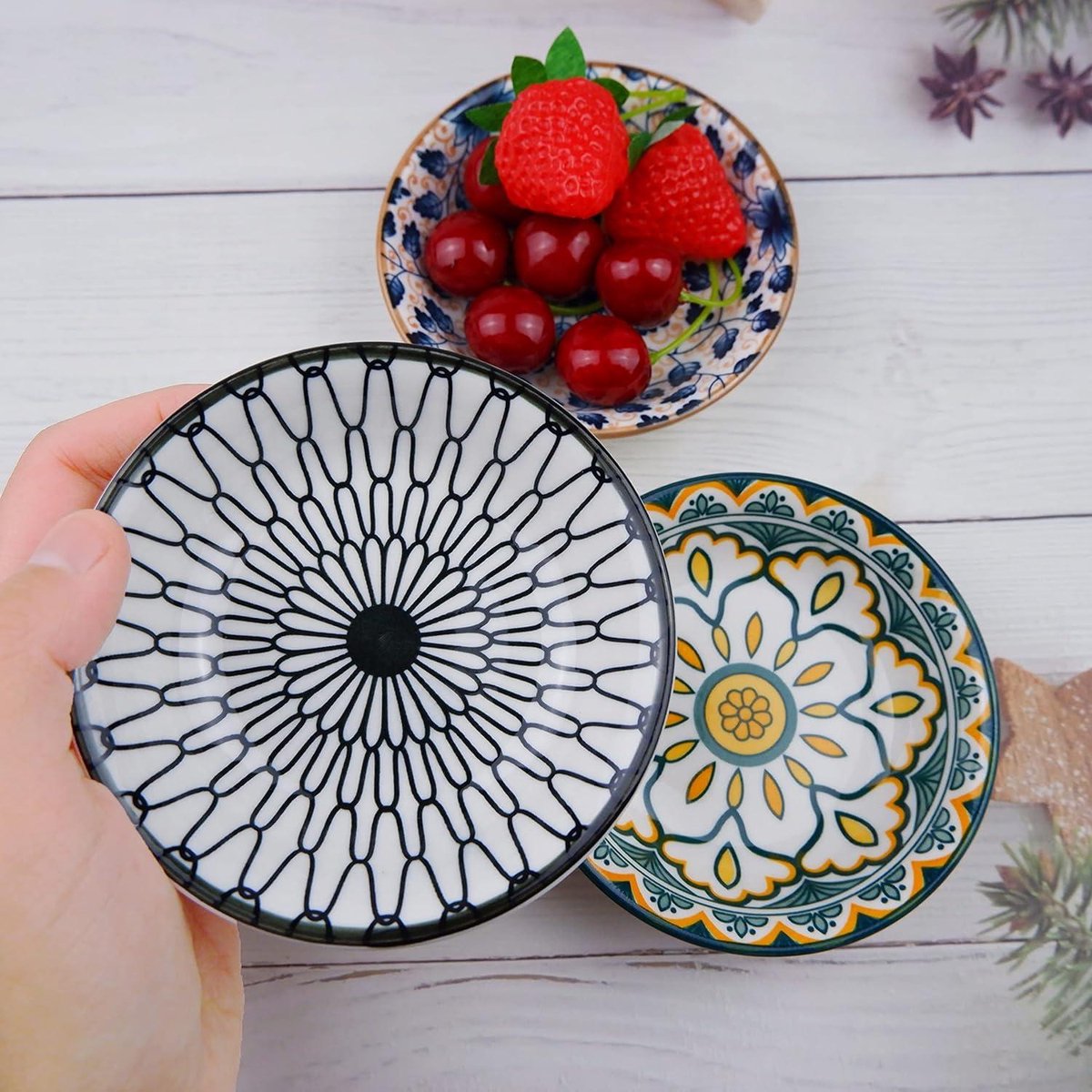 bssmmai Kleine dipschaaltjes, set van 6 stuks, diameter 9,4 cm, keramische dipschaaltjes, 200 ml, decoratieve schaal voor sojasaus, olijven, tapas, noten, dessert (Boheems