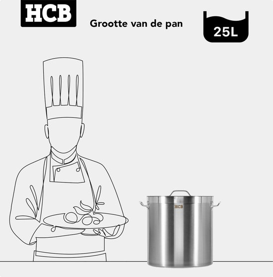 HCB® Professionele Horeca Kookpan Inductie Gas Electrisch 25 Liter Grote Rvs Inox Pan 33 5x33 5x33 5 Cm Bxdxh 10 Kg 7295 591346352