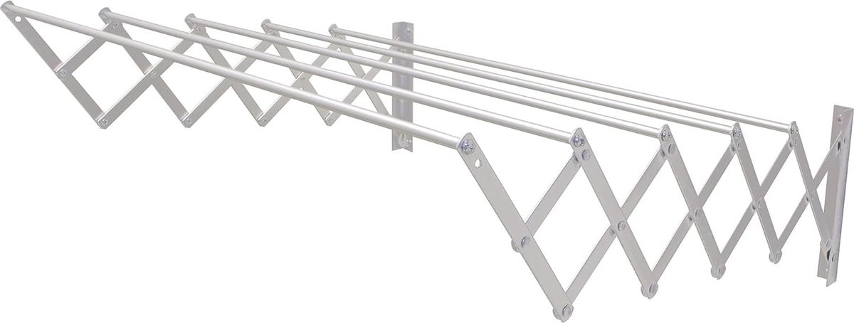Uittrekbaar Aluminium Droogrek 110cm Roestvrij en Corrosiebestendig Eenvoudige Wandmontage Inklapbaar Ruimtebesparend Binnen en Buiten Gebruik Zilver