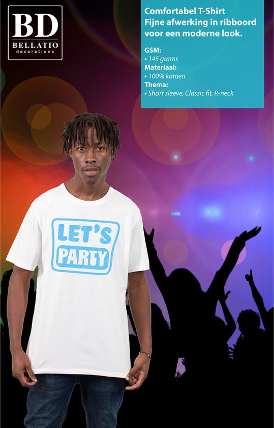 Bellatio Decorations Chemise habillée pour hommes - faisons la party - blanc - paillettes - carnaval/soirée à thème XL