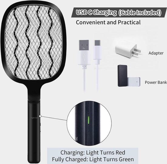 Elektrische Vliegen Insecten 3000V Oplaadbare Zapper Moordenaar Racket ...