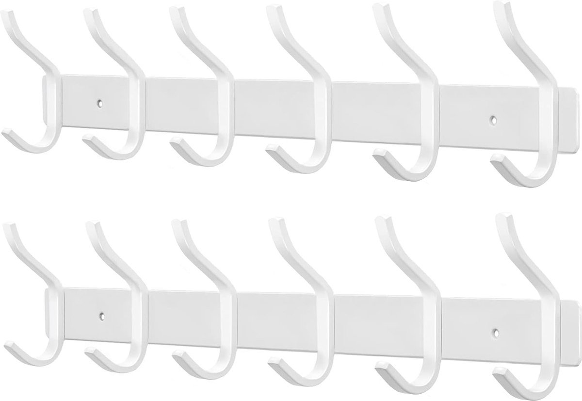 YUNISS Kledinghaken, haaklijst, garderobehaken van roestvrij staal met 6 haken, wandhaken, kapstok voor slaapkamer, badkamer (zilver, 6 haken, 2 stuks