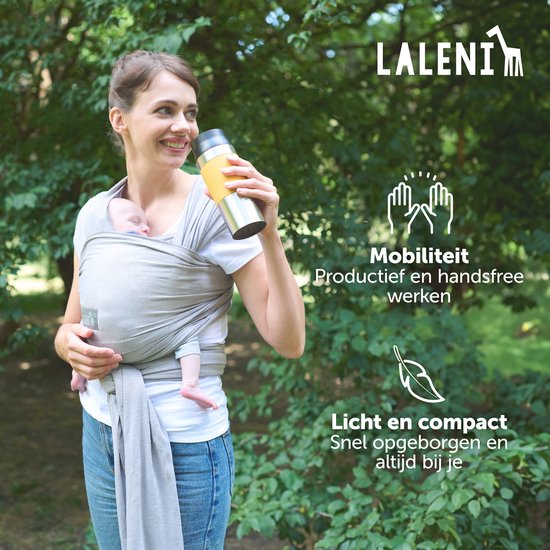 Laleni Draagdoek voor Pasgeborenen tot 15 kg in Katoen - Omslagdoek OEKO-TEX gecertificeerd - Newborn Babydraagzak 5,10m lang - Fysiologische Kinderdraagzak - Grijs van Laleni — afbeelding 5