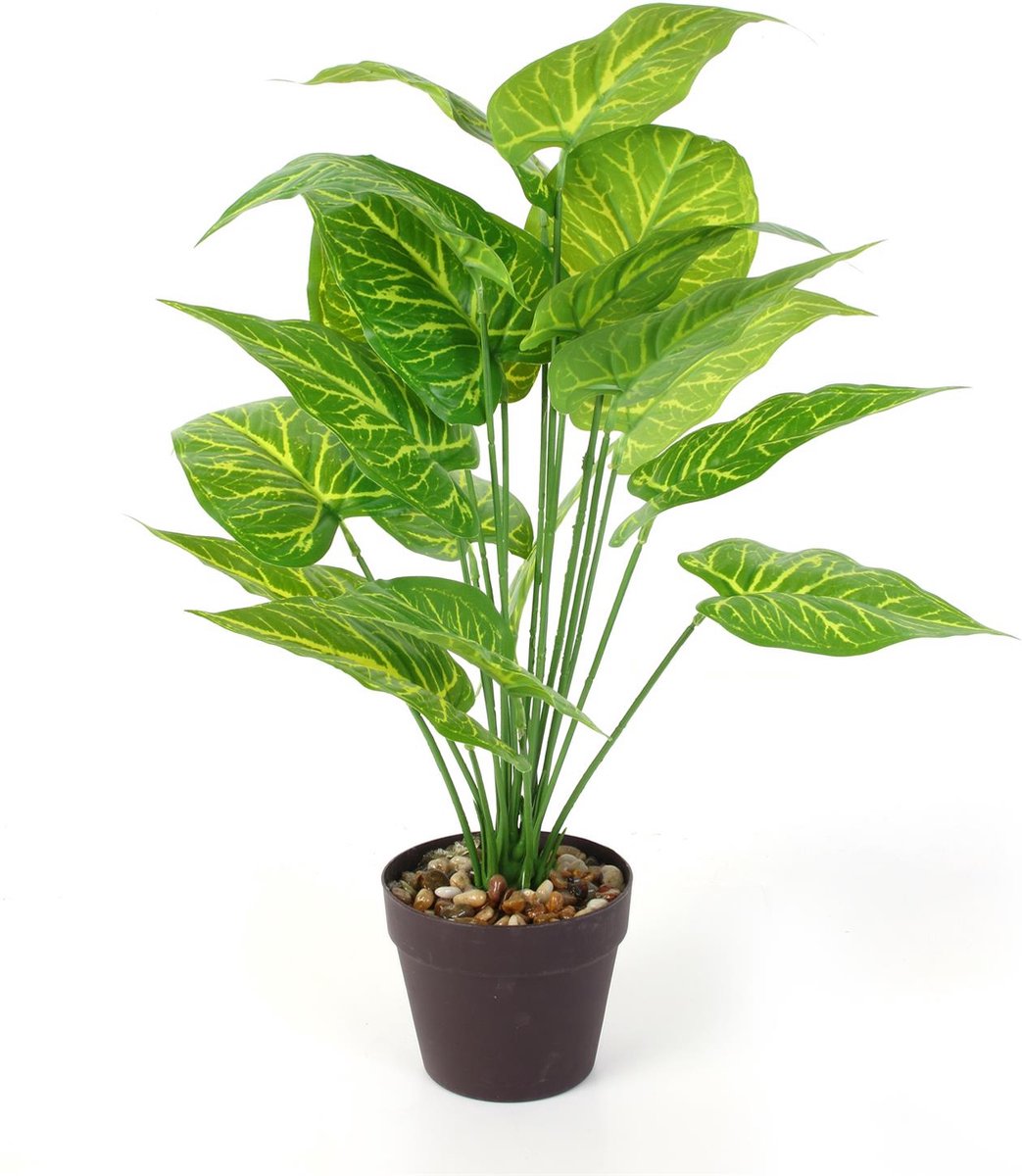 NATURN LIVING Kunststof Dieffenbachia - ø 15 x 55 cm - Tropisch Kamerplant - Realistische Nepplant - Onderhoudsvrije en Allergievriendelijke Binnenplant - Groen