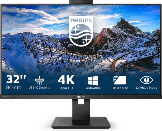 Philips 32″ 4K UHD USB-C Monitor 90W Opladen, IPS, Webcam, RJ45, PowerSensor, LowBlue Mode