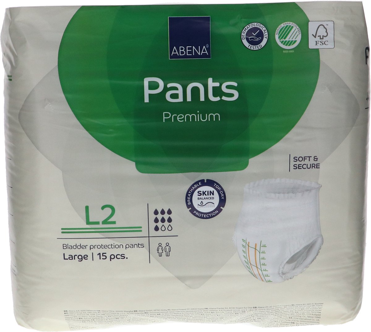 Goedkoopste Voordeelverpakking van 2 x Abena Pants Premium L2 1900 ml, 15 stuks