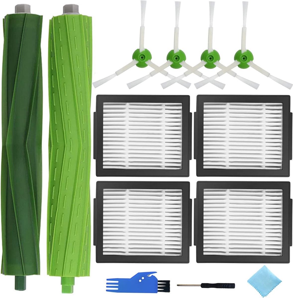 Vervangende Onderdelen kit geschikt voor iRobot Roomba i7 i7+i3+i3 i4+i4 i6 i6+i8 i8+/Plus E5 E6 E7 Stofzuiger accessoires, 1 set Rubber Borstel, 4 Zijborstels, 4 HEPA Filters (9 Stks)