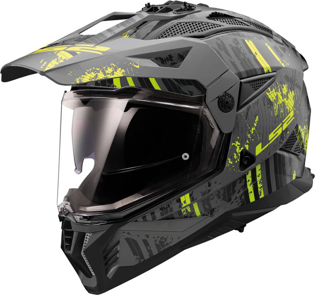 LS2 Helm Pioneer II Crazy MX702 mat zwart / fluorgeel maat XXXL