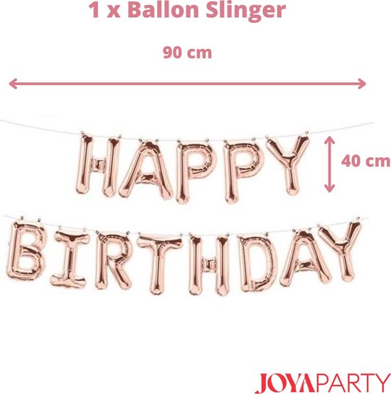 Koperkleurige 'HAPPY BIRTHDAY' ballonslinger van 90 cm breed en 40 cm hoog.
