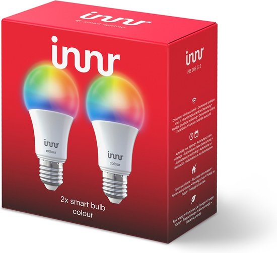 Innr Smart E27 LED lamp, Zigbee, werkt met Hue* en Alexa (bridge vereist), wit en gekleurd licht, slimme verlichting, dimbaar, 806 lumen - 2 stuks
