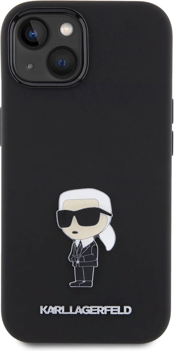 Karl - Lagerfeld - Siliconen Ikonik Metal Pin hoesje voor iPhone - 15 - zwart