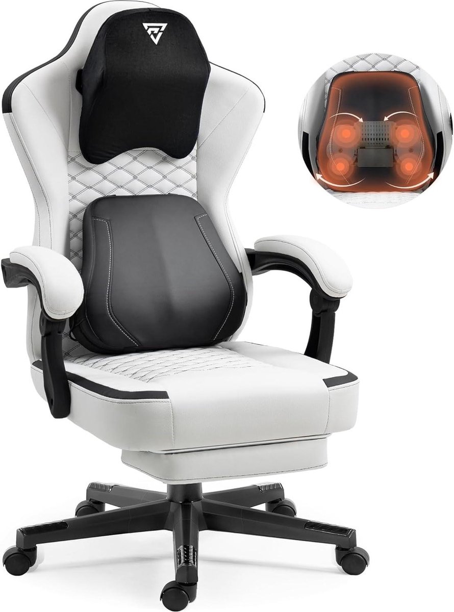 Ergonomische Gaming Stoel Wit met Verwarmde Massagefunctie