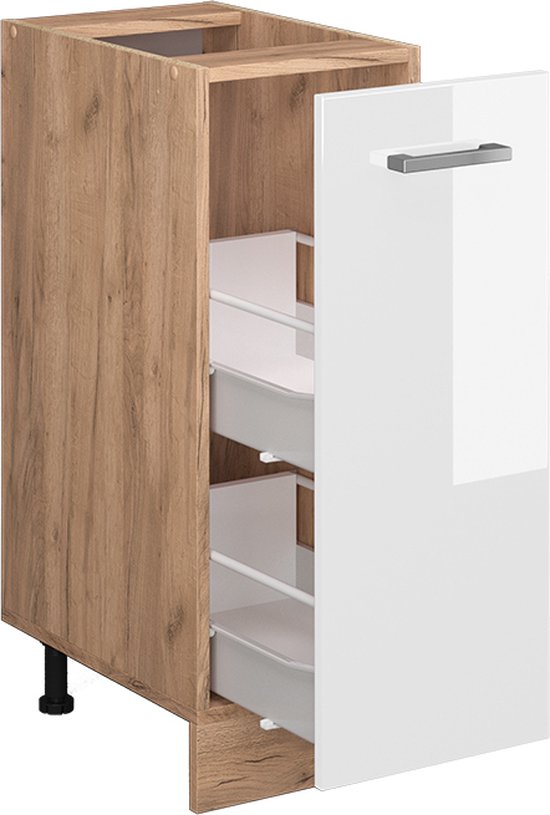 Vicco Armoire à pharmacie R- Line, Wit brillant/Chêne doré puissant, 30 cm, Chêne WB