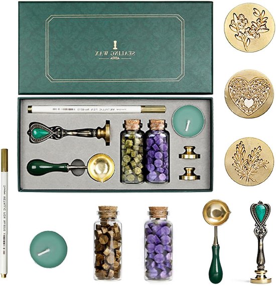 Kit Cachet De Cire Joyeee - 3 Tampons Laiton + Cire + Bougie - Pour Lettres, Invitations, Cadeaux