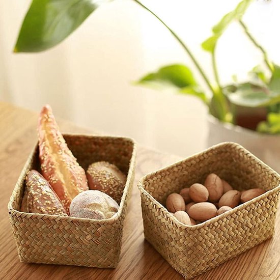 Zeegras opbergmand met deksel, natuurlijk geweven, gevlochten rechthoekige manden met secties voor het organiseren van snackspeelgoed, whitewash Zeegras opbergmand met deksel, natuurlijk geweven, gevlochten rechthoekige manden met secties voor het organiseren van snackspeelgoed, whitewash