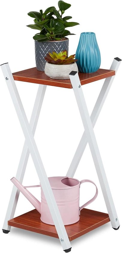 Relaxdays Plantentafel – 2 Etages, 99 Cm Hoog, Houtlook Wit/lichtbruin, MDF En Staal, Voor Binnen, Draagvermogen 20 Kg