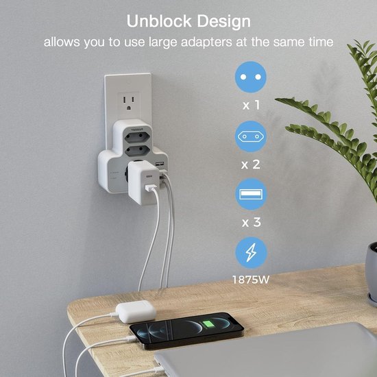 Adaptateur de prise de voyage universel TESSAN avec USB et Type C pour la charge mondiale US EU AUS | FR