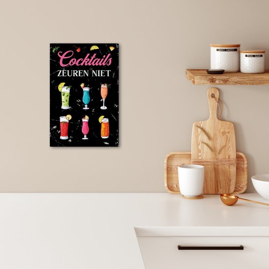 Peinture sur toile 20x30 cm - Décoration murale Cocktail - Rose - Blauw - Été - Décoration murale pour bar et pub - Accessoires de décoration de Cuisine - Peintures - Panneaux muraux - Cadeau pour femme - Cadeau pour homme