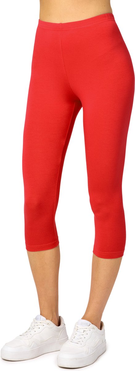 Merry Style MS-MS10-144-LE Dames Capri Leggings - Sport - Vrijetijdsbroek - 3/4 Lengte - Viscose - Sporbroek - Yogabroek - Rood - L