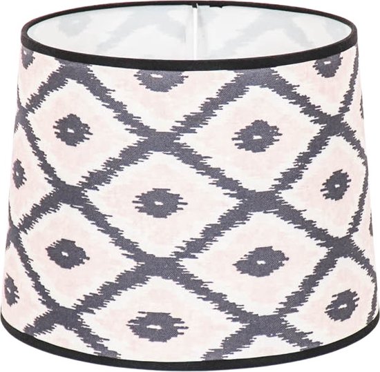 Abat-jour Housevitamin - Kilim Print Polyester - 26x30x23cm - blanc/ Zwart