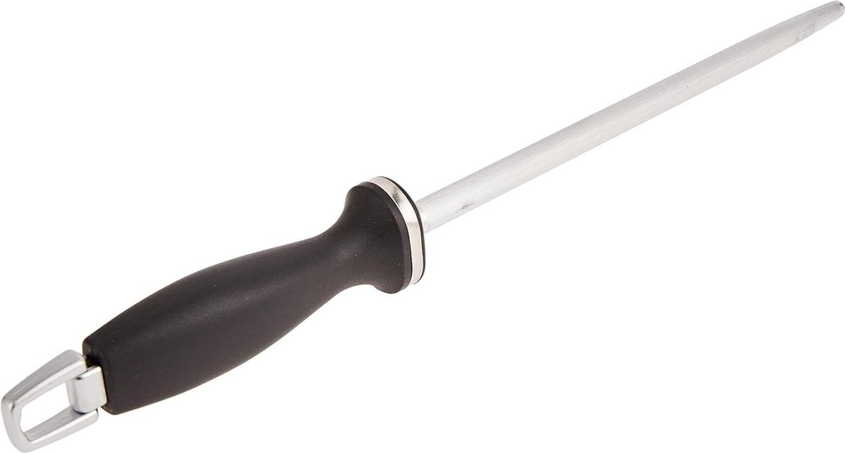 Slijpstaal - geribbeld - hoog gecarboniseerd - verchroomd - lengte 26 cm - kunststof handvat - zwart - Made in Germany