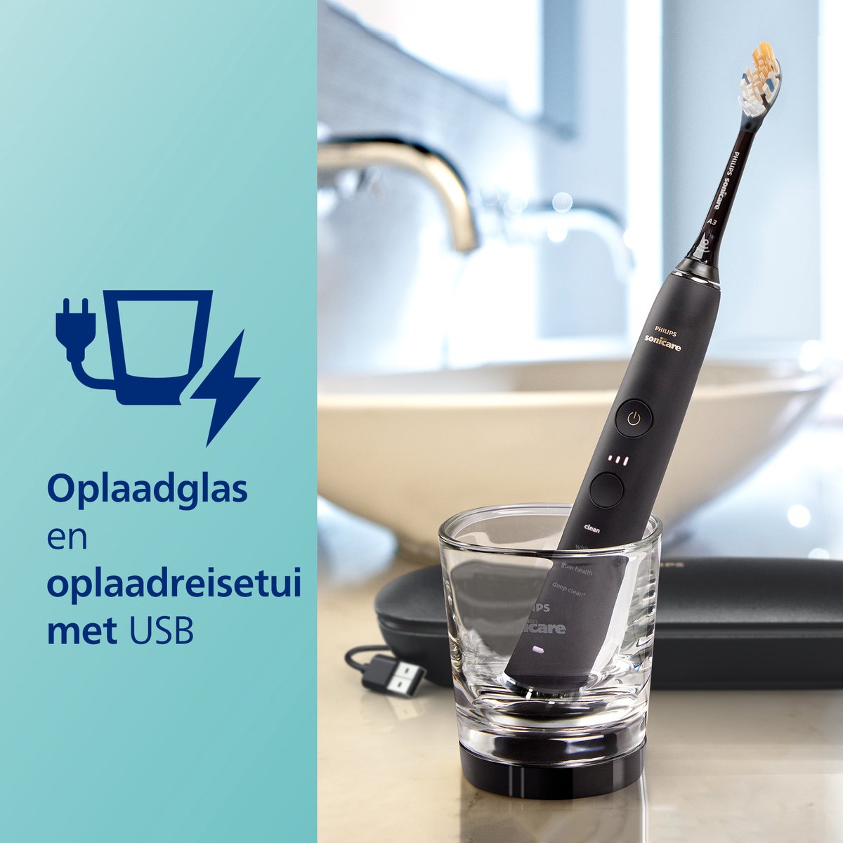 Afbeelding 2 van Philips Sonicare Diamondclean Smart 9400 - Elektrische tandenborstel - 4 opzetborstels - Zwart HX9918/89