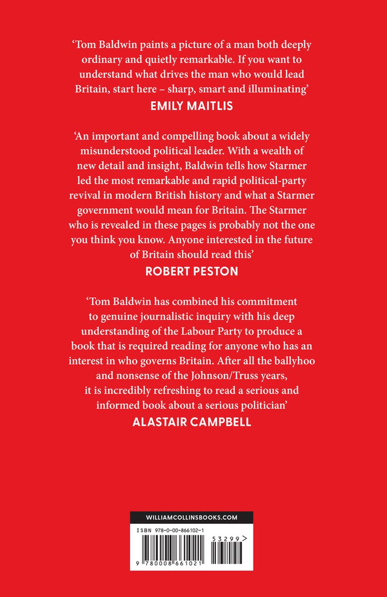 Achterkant van het boek met citaten van Emily Maitlis, Robert Peston en Alastair Campbell, en ISBN-informatie.