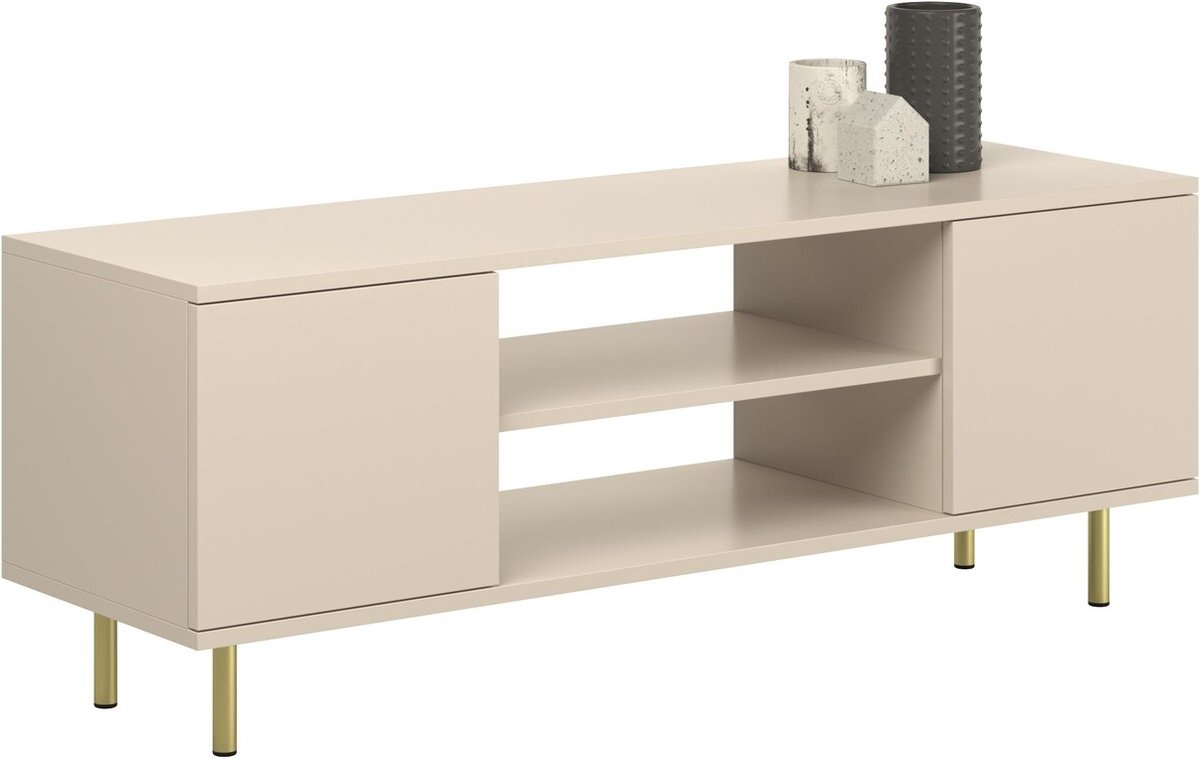 Tv meubel FOCUS - 155x40x48 cm - gouden pootjes - crème