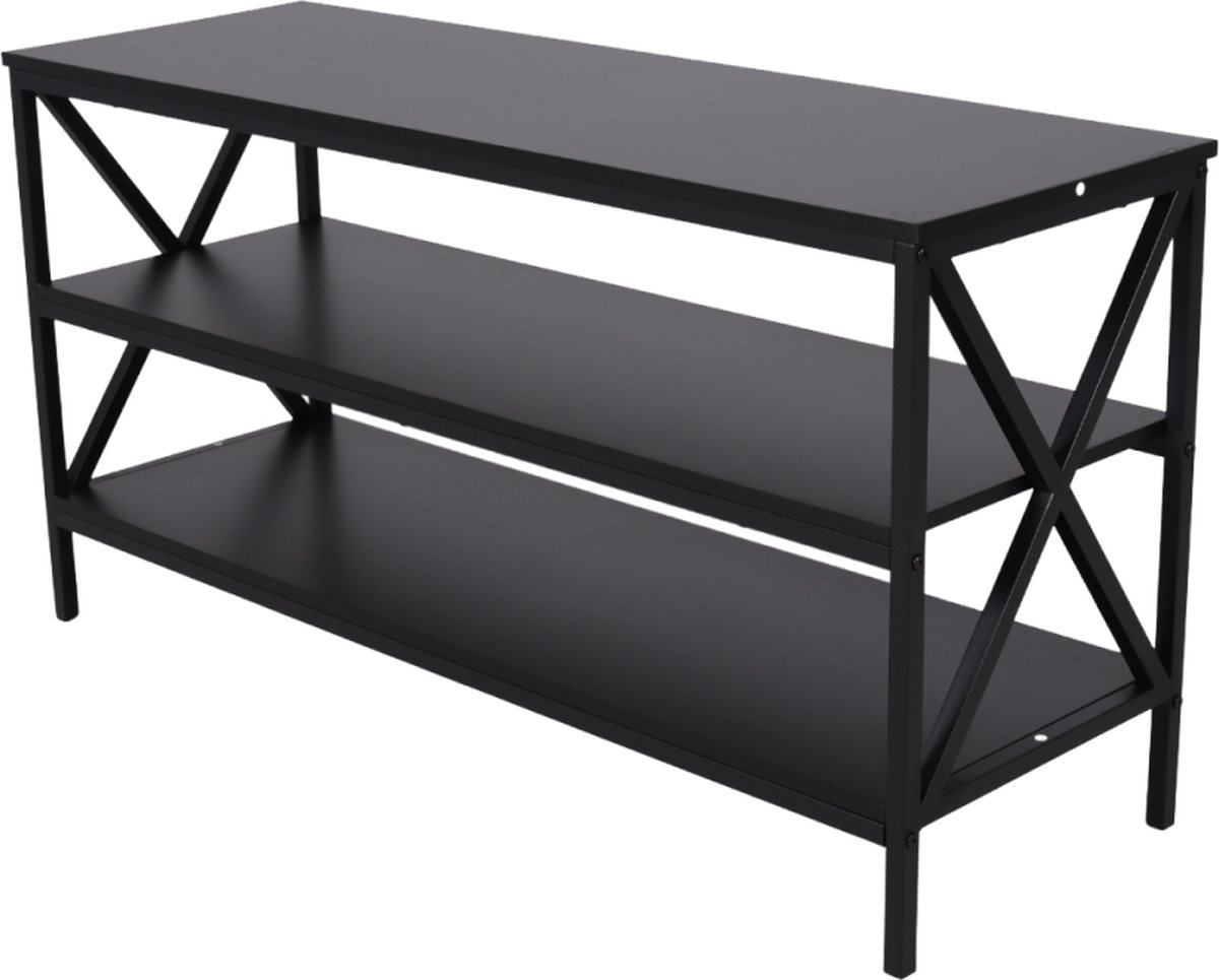SensaHome TV Meubel Vintage - Industriele Houten TV Kast met Stalen Frame - 3 Laags met Opbergplanken - 140x40x62,5cm - Zwart