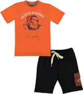 B'Chill - Kledingset - Jongens - 2delig - Short Jogpants Mica - Shirt Noell Oranje - Maat 104-110