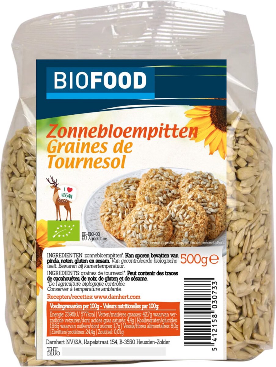 Damhert Biofood Zonnebloempitten Biologisch 500 gr - Damhert