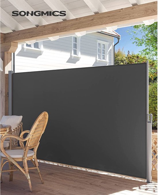 KARAT Aluminium zijluifel, uittrekbare luifel, antraciet, 180 x 300 cm, ondoorzichtige inkijkbescherming en windscherm voor tuin, balkon en terras, zijrolgordijn met wandhouder KARAT Aluminium zijluifel, uittrekbare luifel, antraciet, 180 x 300 cm, ondoorzichtige inkijkbescherming en windscherm voor tuin, balkon en terras, zijrolgordijn met wandhouder