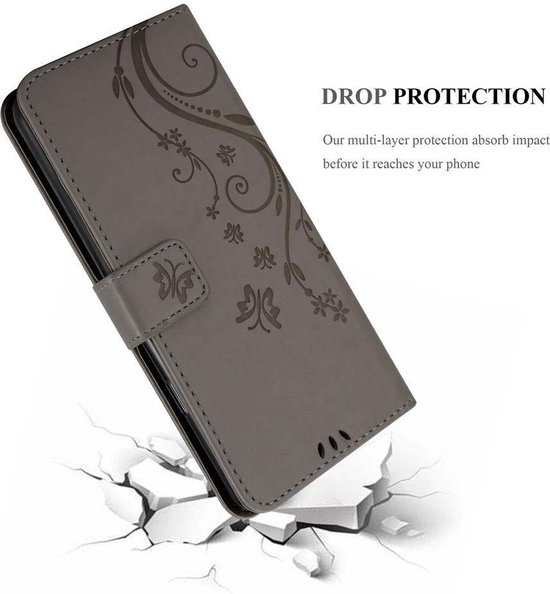 Cadorabo Hoesje geschikt voor Huawei P30 LITE in BLOEMEN GRIJS - Beschermhoes in bloemmotief met magnetische sluiting, standfunctie en kaartsleuven Book Case Cover Etui