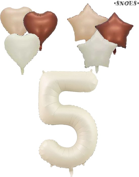 Ballon numéro 5 ans - Snoes - Ballons nus crème satinée - Ballon hélium - Ballons aluminium