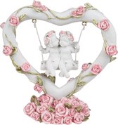 Figurine couple d'anges sur balançoire avec roses roses 10x10,5x4cm