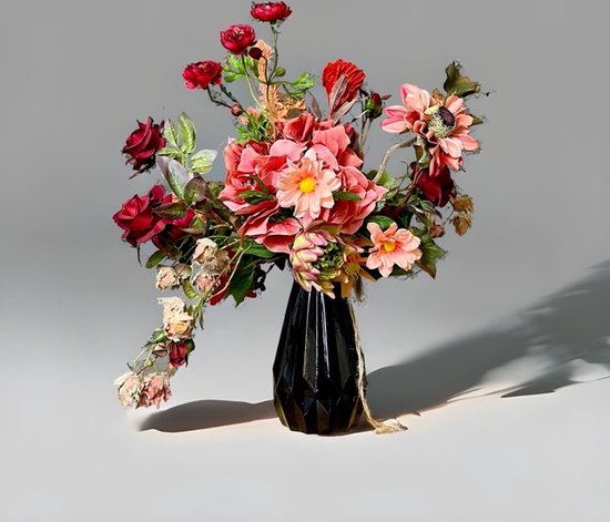 Seta Fiori - Bouquet de la Saint-Valentin - Bouquet de fleurs artificielles romantique rouge Peach -