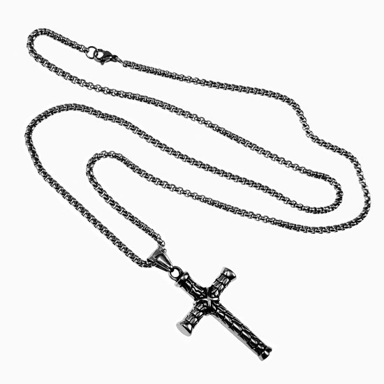Chaîne Jasseron pour homme 60 cm x 3 mm + pendentif croix - Acier  inoxydable -... | bol.