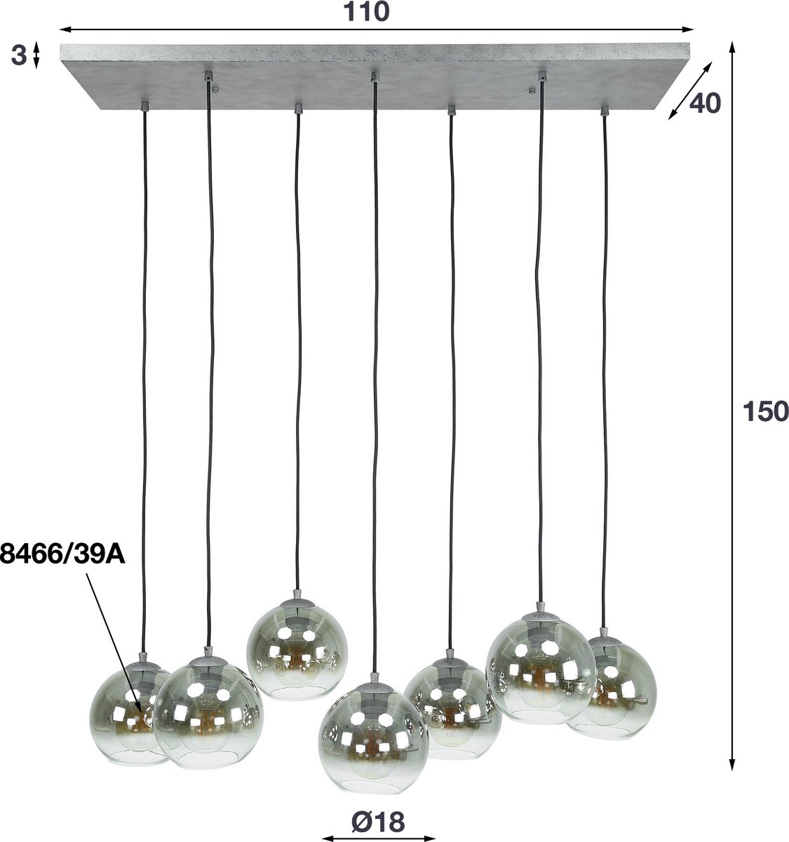 Giga Meubel Hanglamp Bubble Shaded - Glas - 7-Lichts - 40x110x150cm