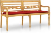 vidaXL - Bankje - Batavia - met - rood - kussen - 150 - cm - massief - teakhout