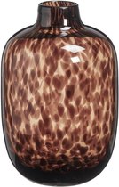 Artic Cheetah Glazen Vaas – Tijger Vaas -Vaas bruin – Tijgerprint vaas – Leopard Vaas – Bloemen Vaas – Zwarte Vaas - Vazen - Interieur – Wonen – Decoratie – Amber/Zwart - Cadeau Tip - Ø16x25cm